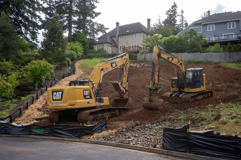 two crane removing sand