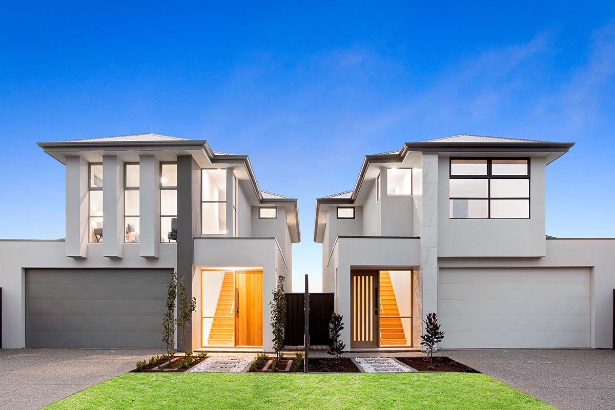 two storey modern property development homes side by side exterior view